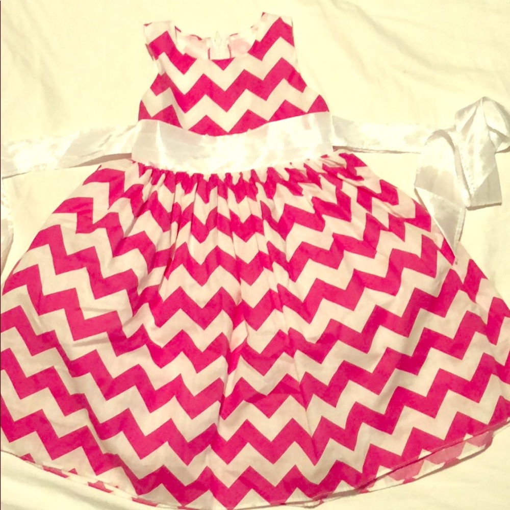 Pink and white chevron toddler dress